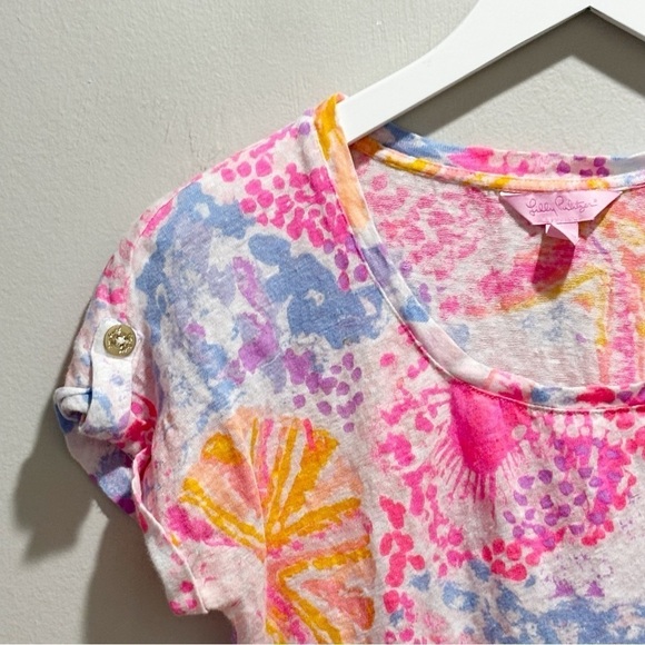 LILLY PULITZER Women’s Multicolor Linen INARA Tee In BOHEMIAN BEACH Preppy Sz XS - Picture 4 of 8